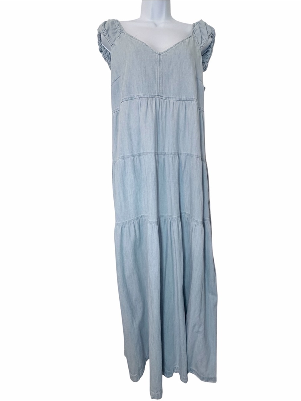 Old Navy Light Blue Tiered Maxi Dress with Ruffled Cap Sleeves